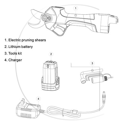 Content of the electric pruning shears box